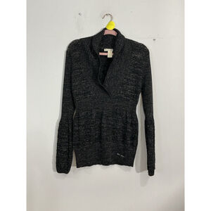 Womans DKNY Jeans XL Black Metallic Pullover Shawl Collar Long Sleeve Sweater